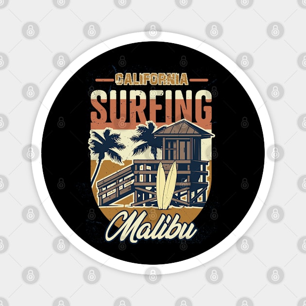 Malibu, California Surfing Magnet by Graficof